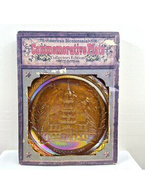 Vintage Bicentennial Carnival Glass Plate Independence Indiana Glass Co